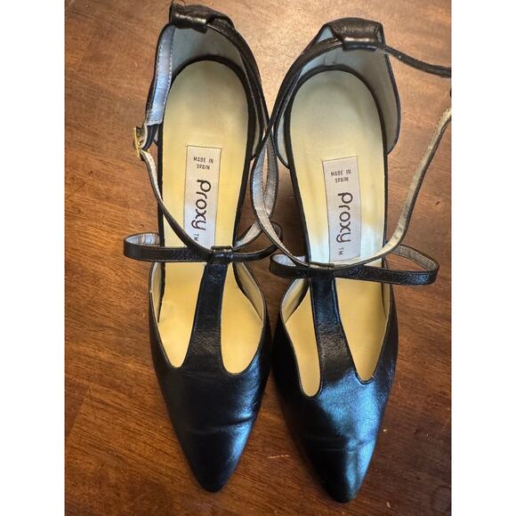 Proxy pointy toe black mary jane heels t-strap women's size 10 made in spain - Picture 1 of 5